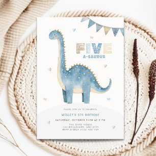 Five A-Saurus Birthday Invitation Dinosaur Boys