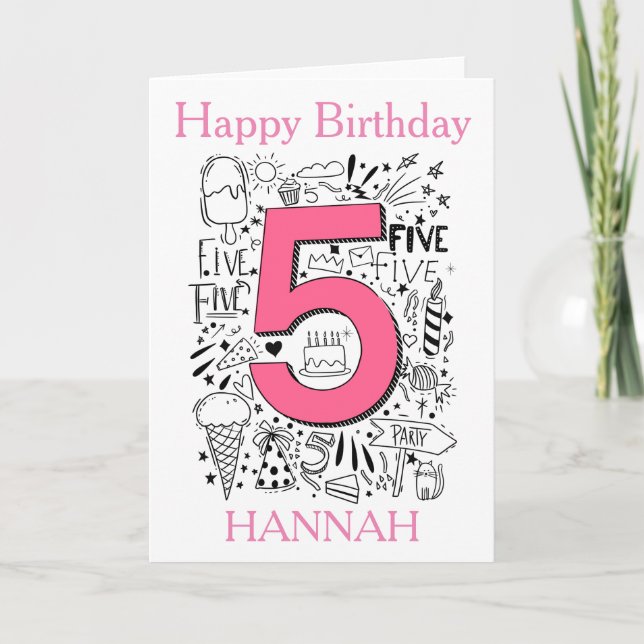 FIVE age 5th green  birthday card (Front)
