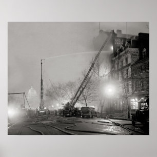 Five Alarm Fire at Night, 1925. Vintage Photo Poster