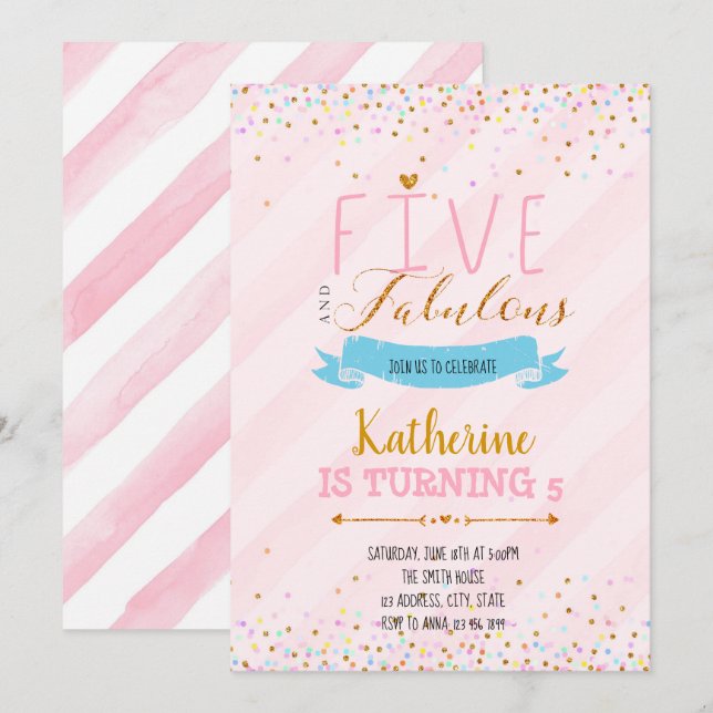 Five and fabulous birthday invitation (Front/Back)