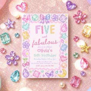 Five And Fabulous Whimsical Gemstone 5th Birthday  Invitation