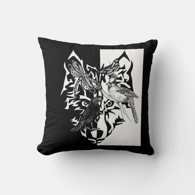 Five Animal Guides and Footprints Throw Pillow (Front)