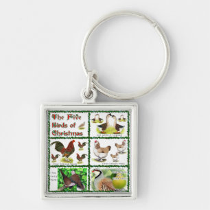 Five Birds of Christmas Keychain