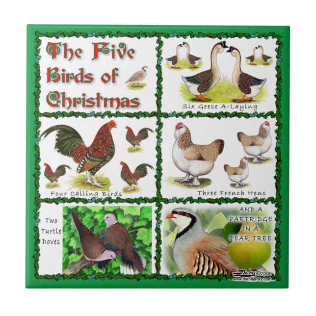 Five Birds of Christmas Tile (Front)