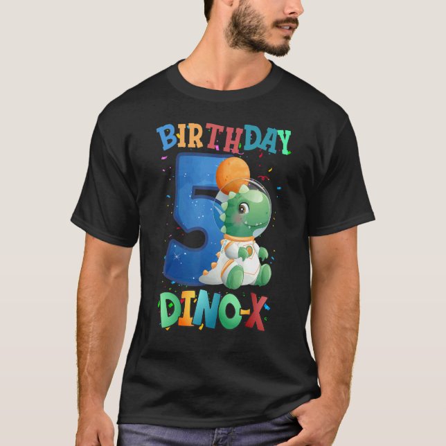 Five Birthday Dino Space  Boys 5 Years Astronaut B T-Shirt (Front)