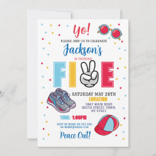 Five Birthday Peace Out Yo! 5th Summer Boys Invitation
