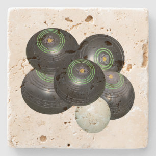 Five Black Lawn Bowls And Jack, Stone Coaster