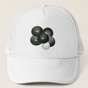 Five Black Lawn Bowls Stacked, Trucker Hat