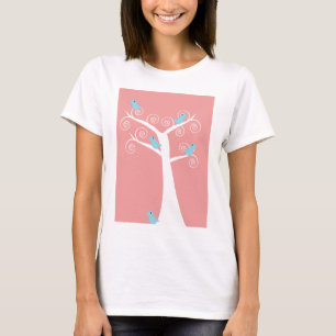 Five Blue Birds Nature Tree Design T-Shirt