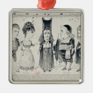 Five caricatures of the cast of a French Metal Ornament