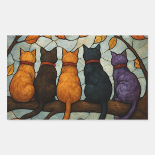 Five Cats on a Tree Branch Stained Glass Style Sticker