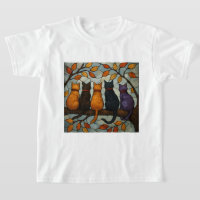 Five Cats on a Tree Branch Stained Glass Style