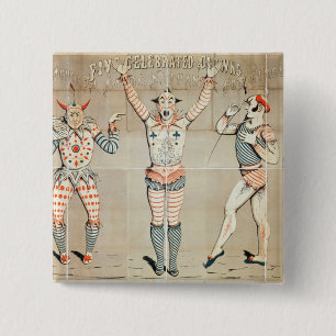 Five Celebrated Clowns Attached to Sands 2 Inch Square Button