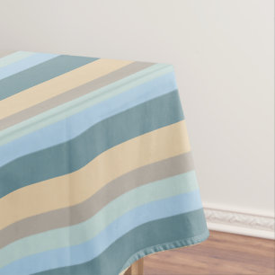 Five Colour Striped Blue Brown Sand Beige Turquois Tablecloth