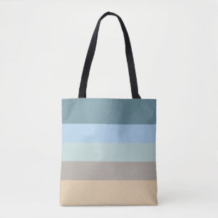 Five Colour Striped Blue Brown Sand Beige Turquois Tote Bag