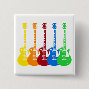 Five Colourful Electric Guitars 2 Inch Square Button