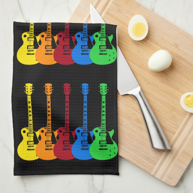Five Colourful Electric Guitars  Kitchen Towel (Quarter Fold)