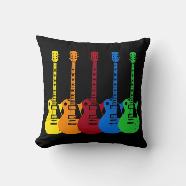 Five Colourful Electric Guitars  Throw Pillow (Front)