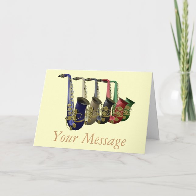 Five Colourful Saxophones Greetings Card (Front)