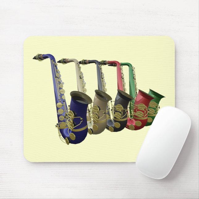 Five Colourful Saxophones In A Line Mousepad (With Mouse)