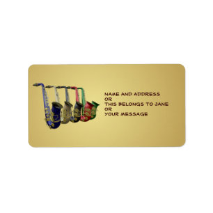 Five Colourful Saxophones Name Gift Tag Bookplates