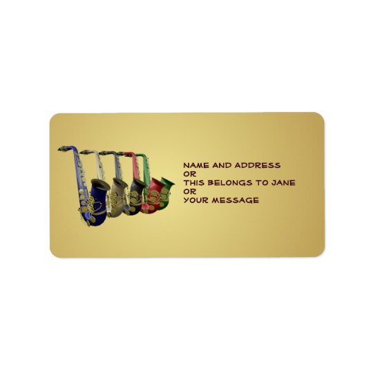 Five Colourful Saxophones Name Gift Tag Bookplates