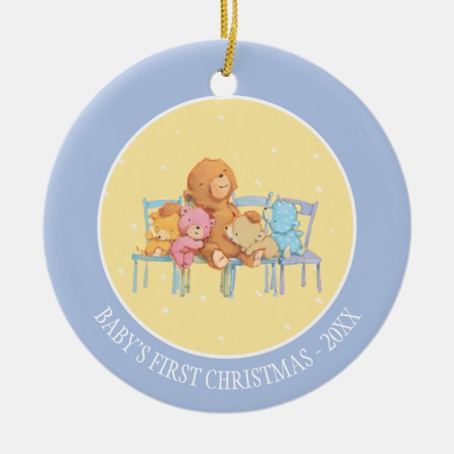 Five Cuddly and Colourful Bears On Chairs Ceramic Ornament (Front)