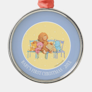Five Cuddly and Colourful Bears On Chairs Metal Ornament