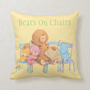 Five Cuddly and Colourful Bears On Chairs Throw Pillow