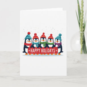 Five Cute Penguins Happy Holidays Banner Card