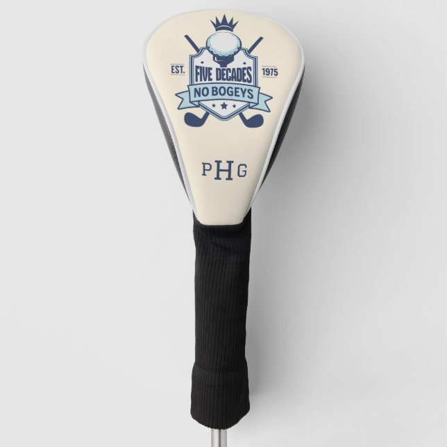 Five Decades No Bogeys Personalized  Golf Head Cover (Front)