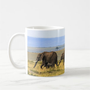 FIVE ELEPHANTS ON BROWN GRASS COFFEE MUG