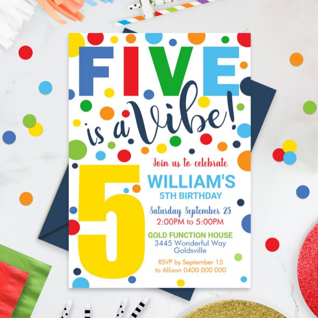 Five est Vibe Birthday Invitation 5Anniversaire (Five is a Vibe Birthday Invitation. Digital or Printed 5th Birthday Invitation)