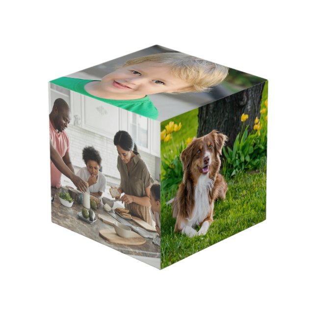 Five Family Photo Collage Custom Photo Cube (Front Angled)