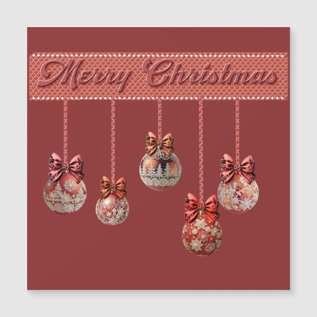 Five Fancy Christmas Balls Magnetic Card (Front)
