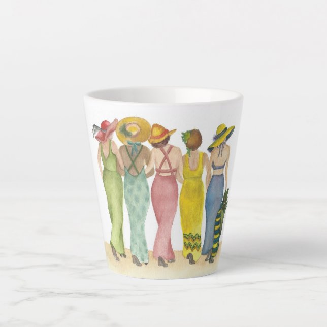 Five female Beach Babe friends having fun Latte Mug (Front)