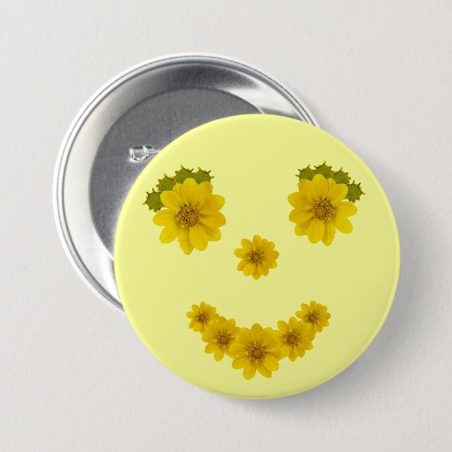 Five Flower Smile 3 Inch Round Button (Front & Back)