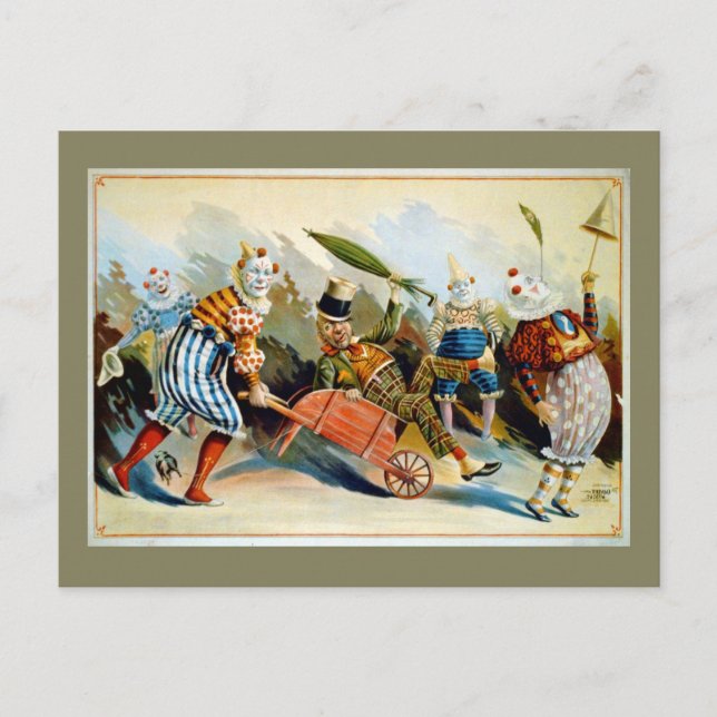 Five French Clowns Vintage Illustration Postcard (Front)