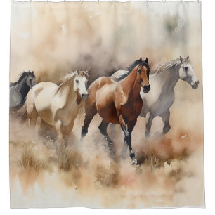 “Five Galloping Mustangs” Dusty Western Watercolou