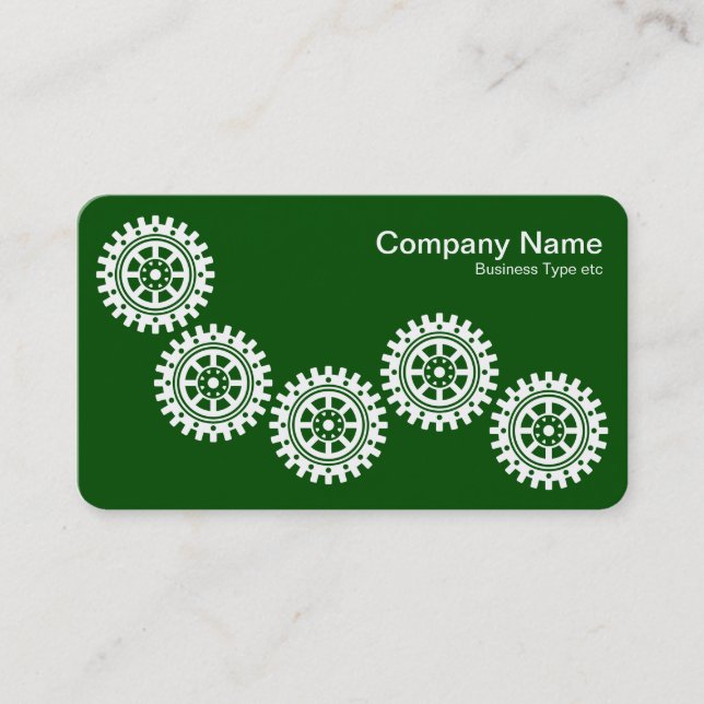 Five Gears II - White on Dark Green - Grey Back Business Card (Front)