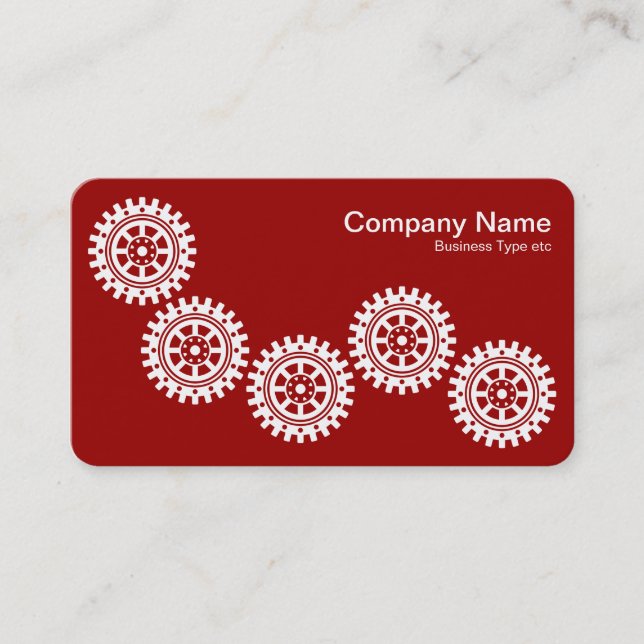 Five Gears II - White on Ruby Red - Grey Back Business Card (Front)