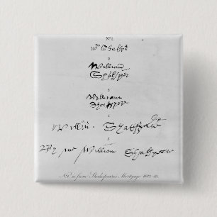 Five Genuine Autographs of William Shakespeare 2 Inch Square Button