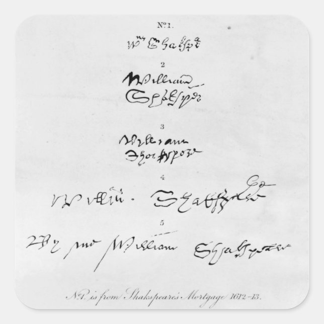Five Genuine Autographs of William Shakespeare Square Sticker (Front)