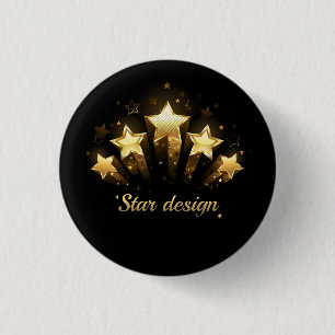 Five gold stars on black 1 inch round button