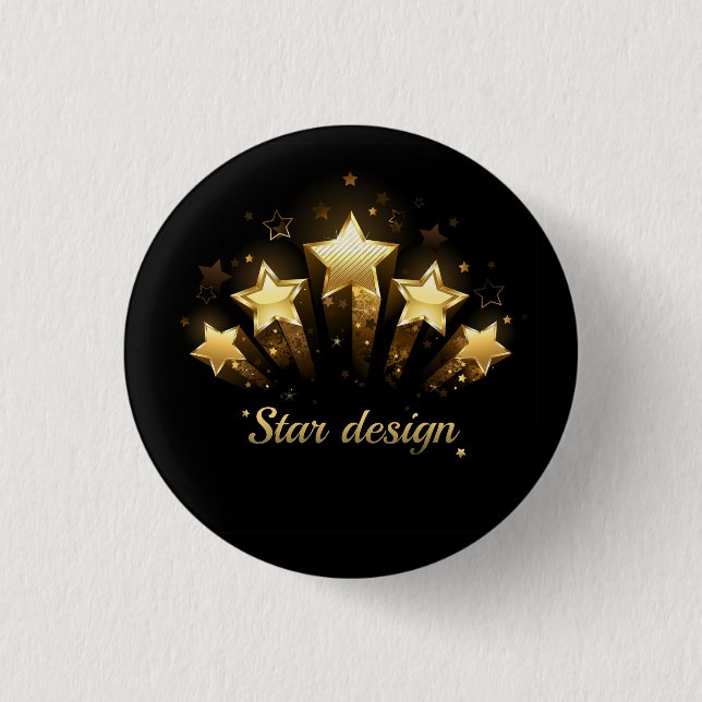 Five gold stars on black 1 inch round button (Front)
