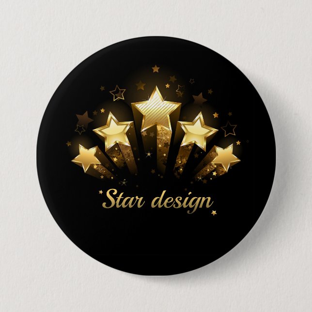 Five gold stars on black 3 inch round button (Front)