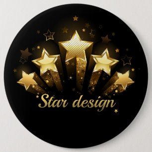 Five gold stars on black 6 inch round button