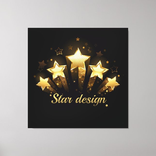 Five gold stars on black canvas print (Front)
