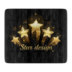 Five gold stars on black cutting board