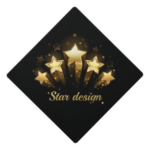 Five gold stars on black graduation cap topper